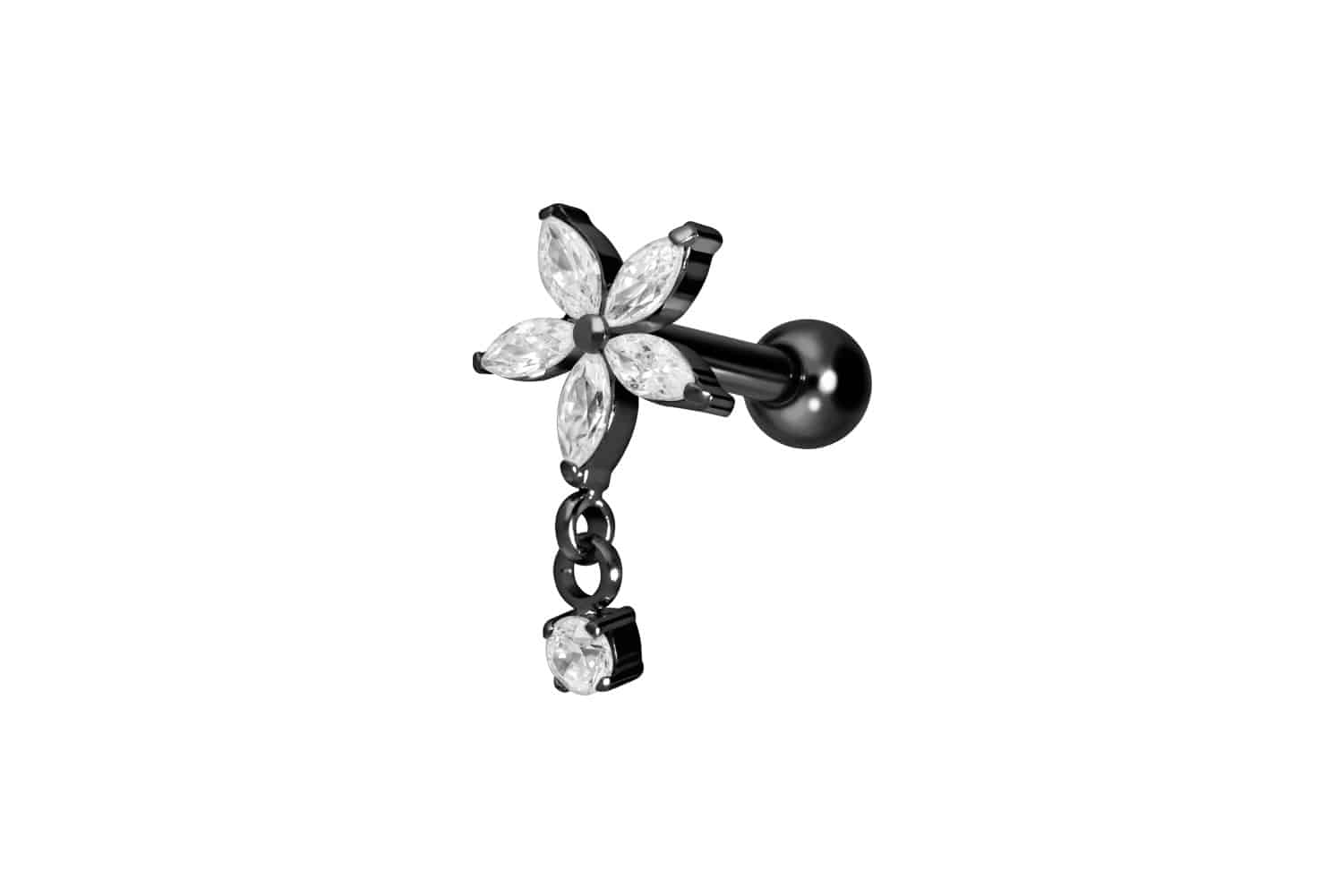 Titan Ohrpiercing mit Innengewinde KRISTALLBLUME + KRISTALL